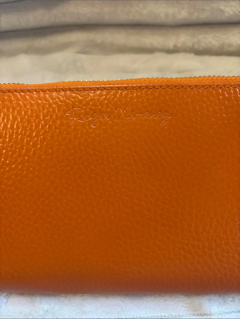 Roger Ximenez Orange Leather Wristlet Wallet EUC